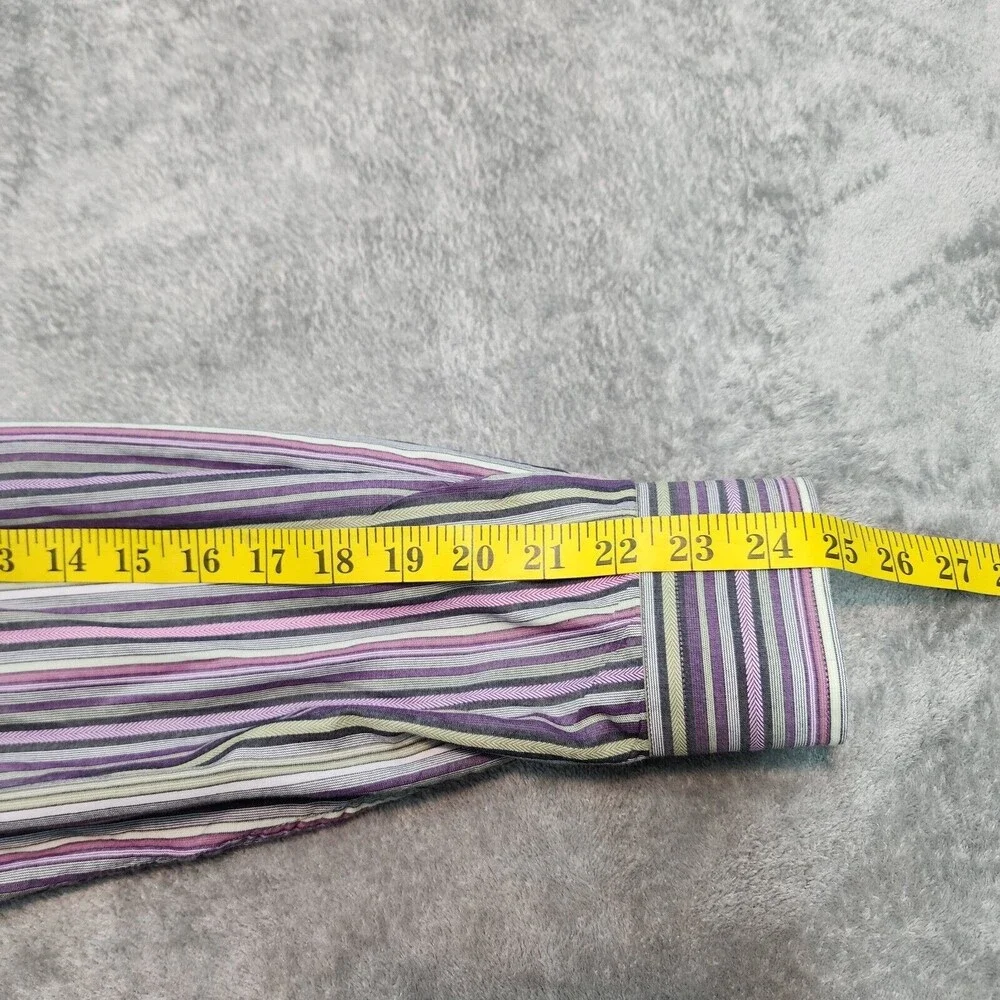Alan Flusser Men's Dress Shirt Multicolor Striped Long Sleeve Purple Size 2XL